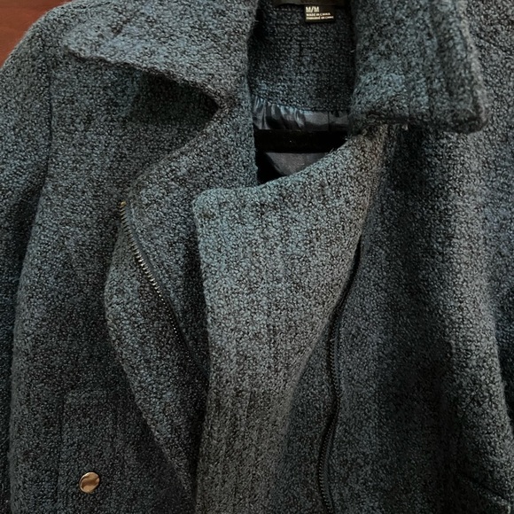 Forever 21 wool-blend moto jacket in a teal blue/grey tweed material. - Picture 4 of 4